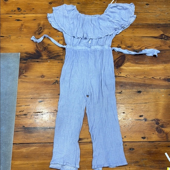 Faithfull the Brand Pants - Faithfull the Brand Light Blue Ruffled One Piece Romper Size Large